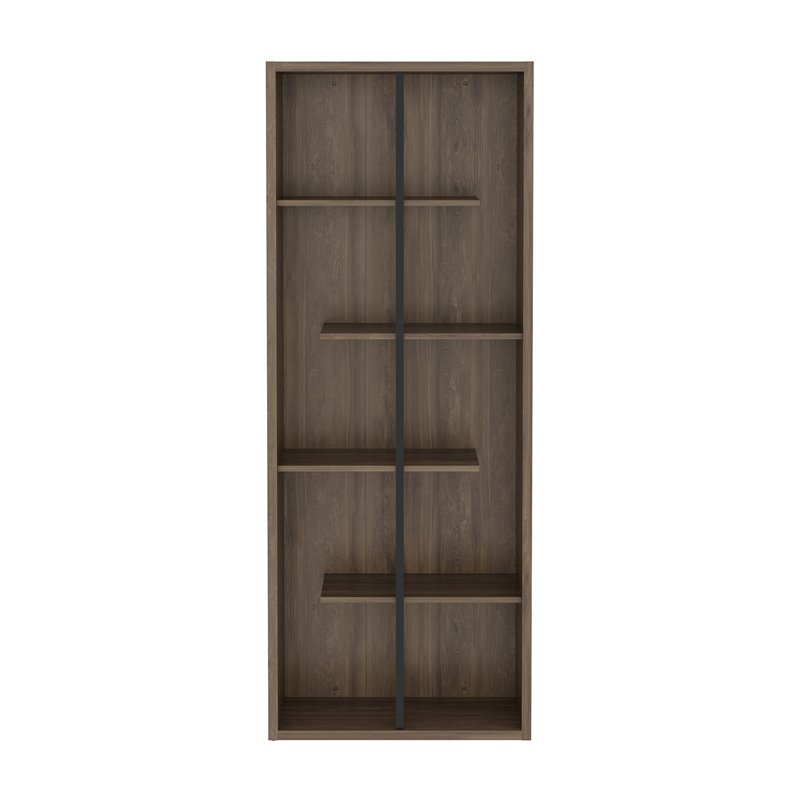 Pemberly Row 5-Shelf Staggered Modern Wood Bookcase in Walnut