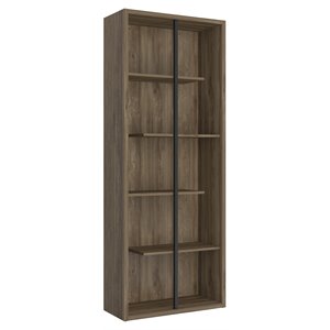 Pemberly Row 5-Shelf Staggered Modern Wood Bookcase in Walnut
