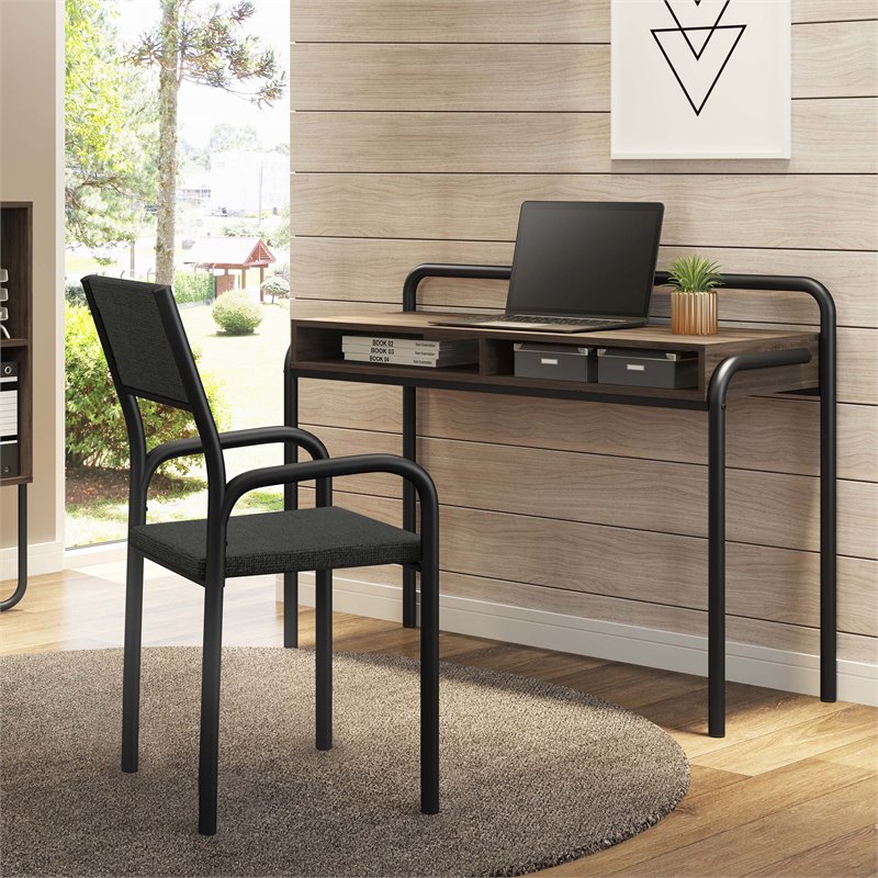 Pemberly Row Contemporary Metal & Fabric Writing Desk in Black