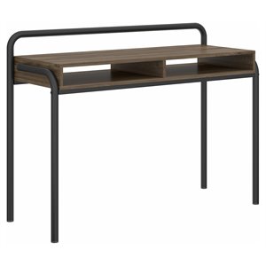 Pemberly Row Modern Wood Workstation Desk with 2 Shelves in Walnut