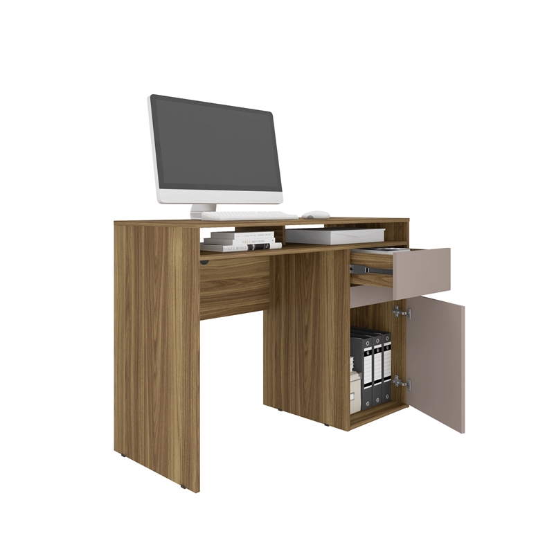 Pemberly Row Modern Engineered Wood Computer Desk with Storage in Walnut