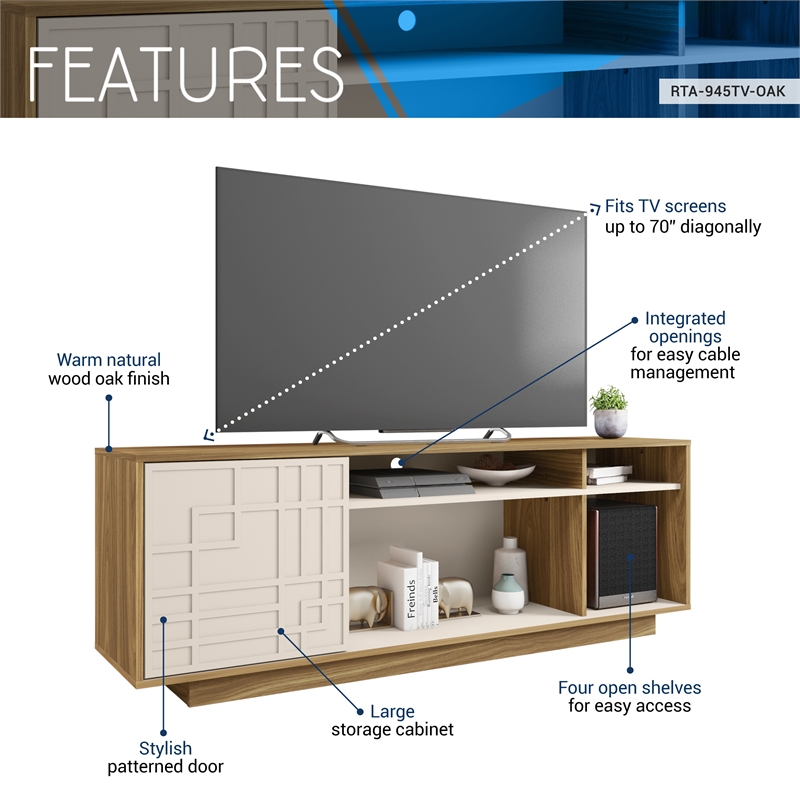 Pemberly Row Particle Board Wood TV Stand with Storage for TVs up to 70