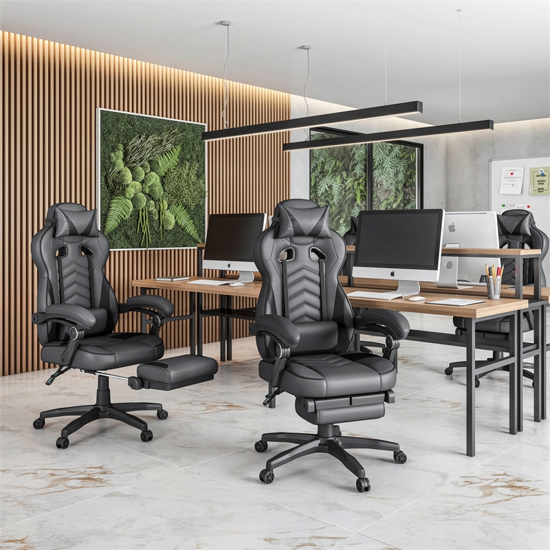 Pemberly Row Reclining PU Leather Executive Lumbar Support Office Chair Grey