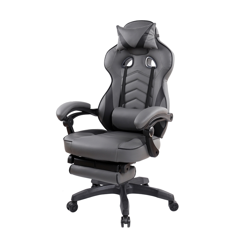 Pemberly Row Reclining PU Leather Executive Lumbar Support Office Chair Grey