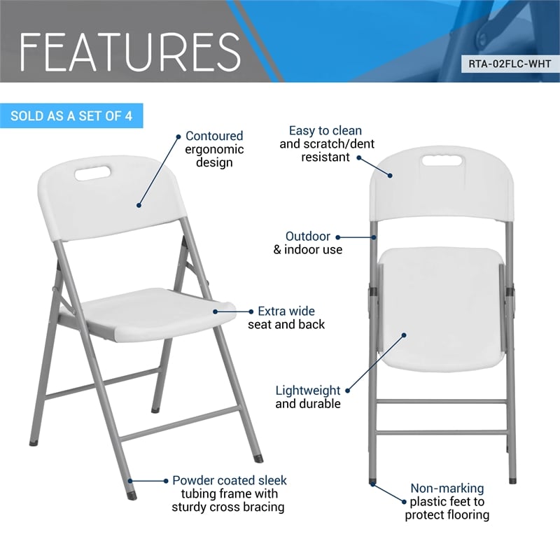 Pemberly Row Premium Comfort Granite White Folding Chairs Set of 4