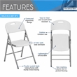 Pemberly Row Premium Comfort Granite White Folding Chairs Set of 4