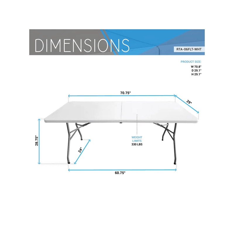 Pemberly Row Contemporary 6 FT Granite White Space-saving Folding Table