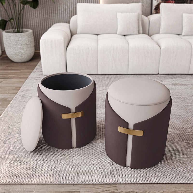 Pemberly Row Two-Toned Ottoman with Storage or Vanity Stool - Brown