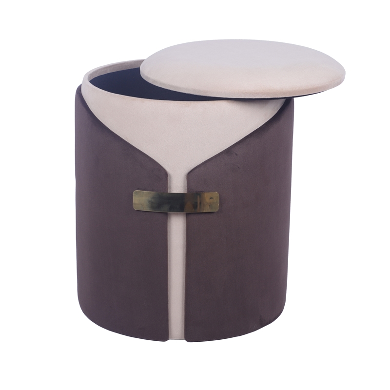 Pemberly Row Two-Toned Ottoman with Storage or Vanity Stool - Brown