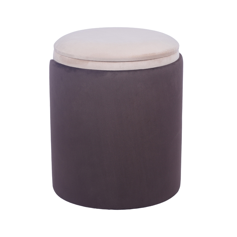 Pemberly Row Two-Toned Ottoman with Storage or Vanity Stool - Brown