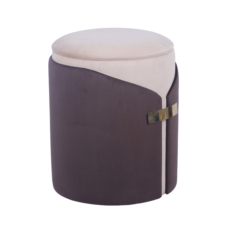Pemberly Row Two-Toned Ottoman with Storage or Vanity Stool - Brown