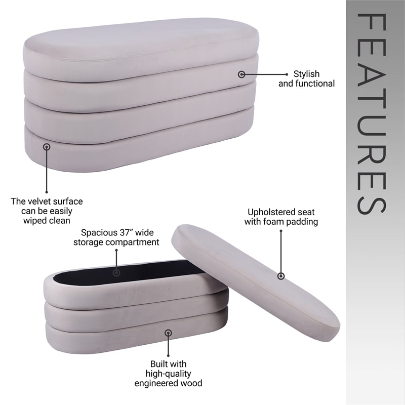 Pemberly Row Contemporary Velvet Ottoman Bench with Storage - Taupe