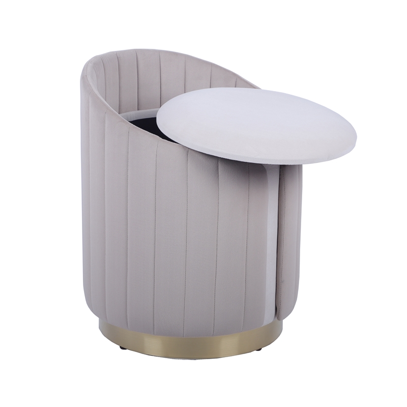 Pemberly Row Two-Toned Ottoman with Storage or Vanity Stool - Taupe
