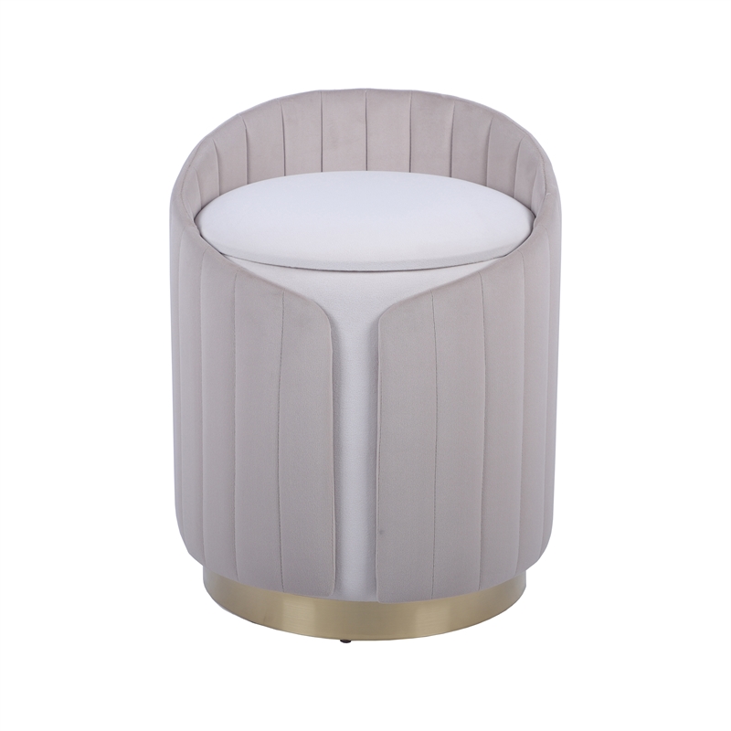 Pemberly Row Two-Toned Ottoman with Storage or Vanity Stool - Taupe
