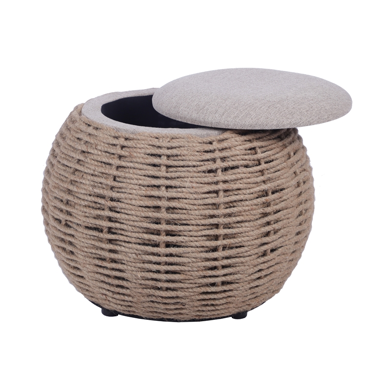 Pemberly Row Contemporary Natural Woven Ottoman with Storage - Brown