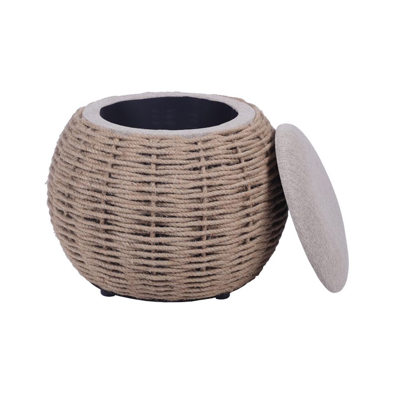 Pemberly Row Contemporary Natural Woven Ottoman with Storage - Brown