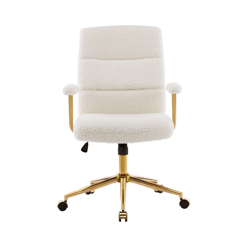 Pemberly Row Textured Boucle Fabric White & Gold Height Adjustable Office Chair