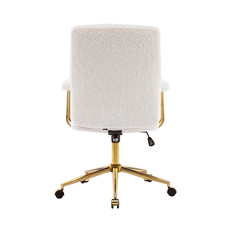 Pemberly Row Textured Boucle Fabric White & Gold Height Adjustable Office Chair