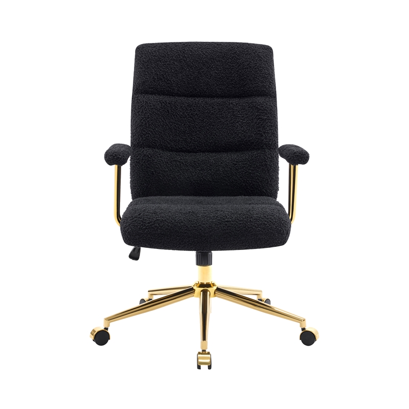 Pemberly Row Textured Boucle Fabric Black & Gold Height Adjustable Office Chair