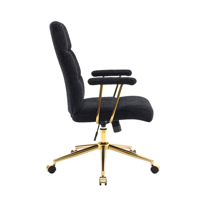 Pemberly Row Textured Boucle Fabric Black & Gold Height Adjustable Office Chair
