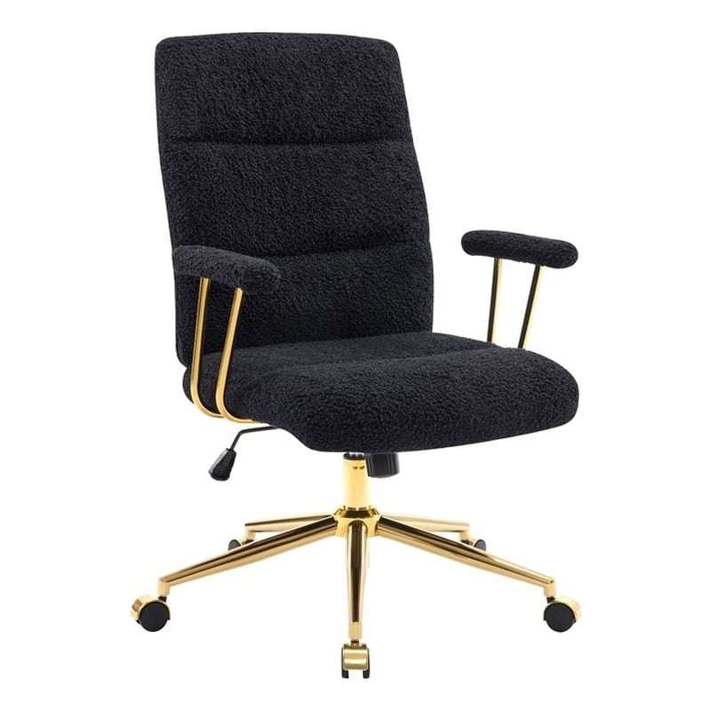 Pemberly Row Textured Boucle Fabric Black & Gold Height Adjustable Office Chair