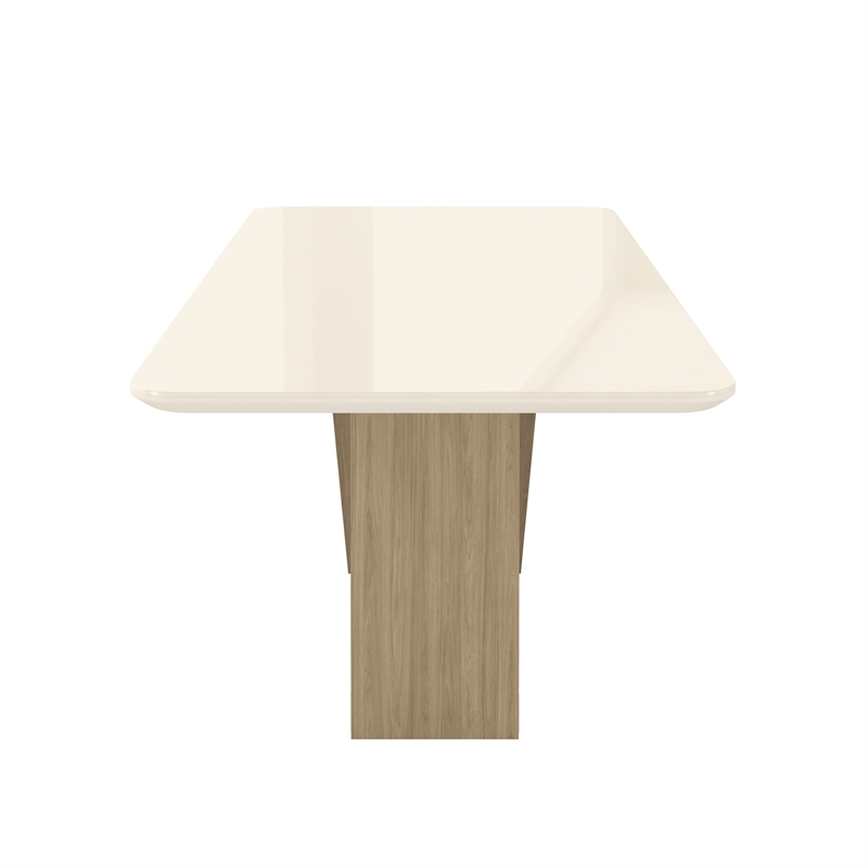 Pemberly Row 6 Seater Italian Natural & Oak Dining Table with Painted Glass Top