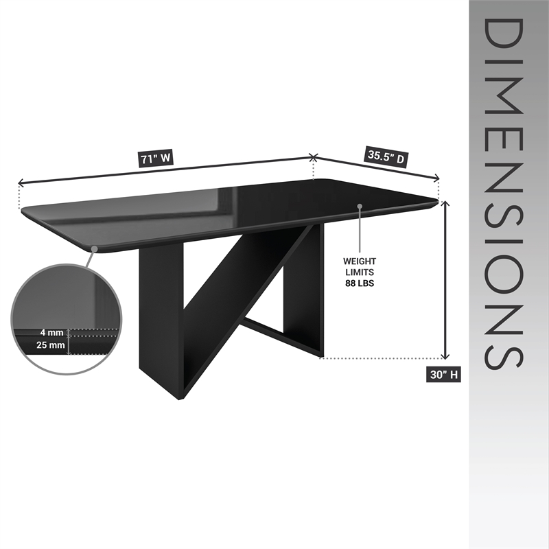Pemberly Row 6 Seater Italian-Style Dining Table with Painted Glass Top - Black