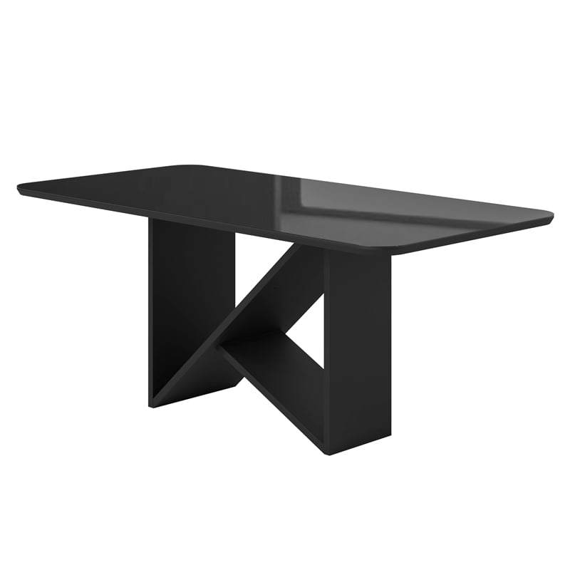 Pemberly Row 6 Seater Italian-Style Dining Table with Painted Glass Top - Black