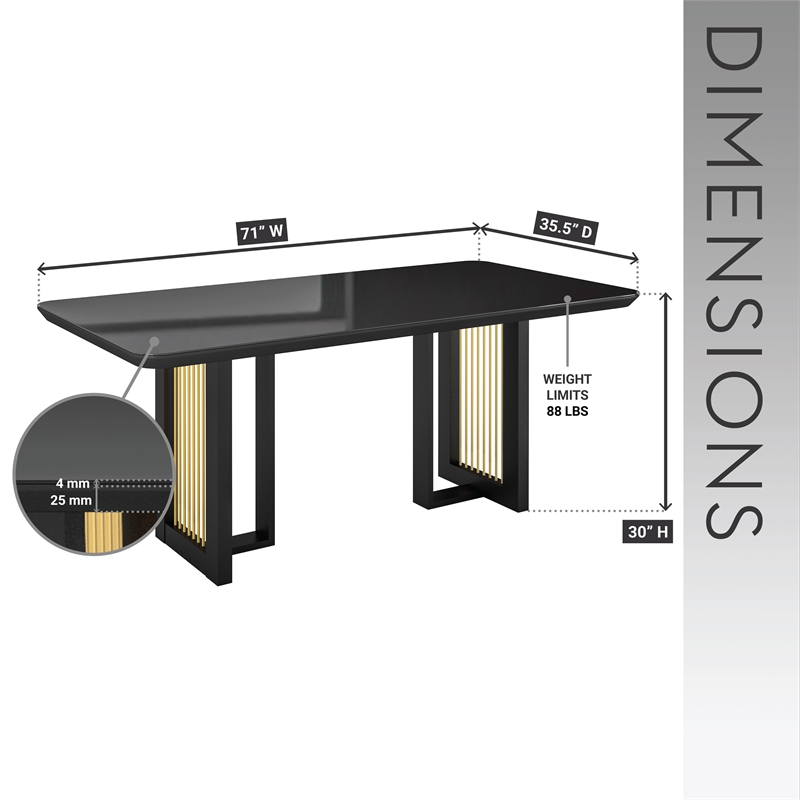 Pemberly Row Modern 6 Seater Dining Table with Gold Accents - Black & Gold