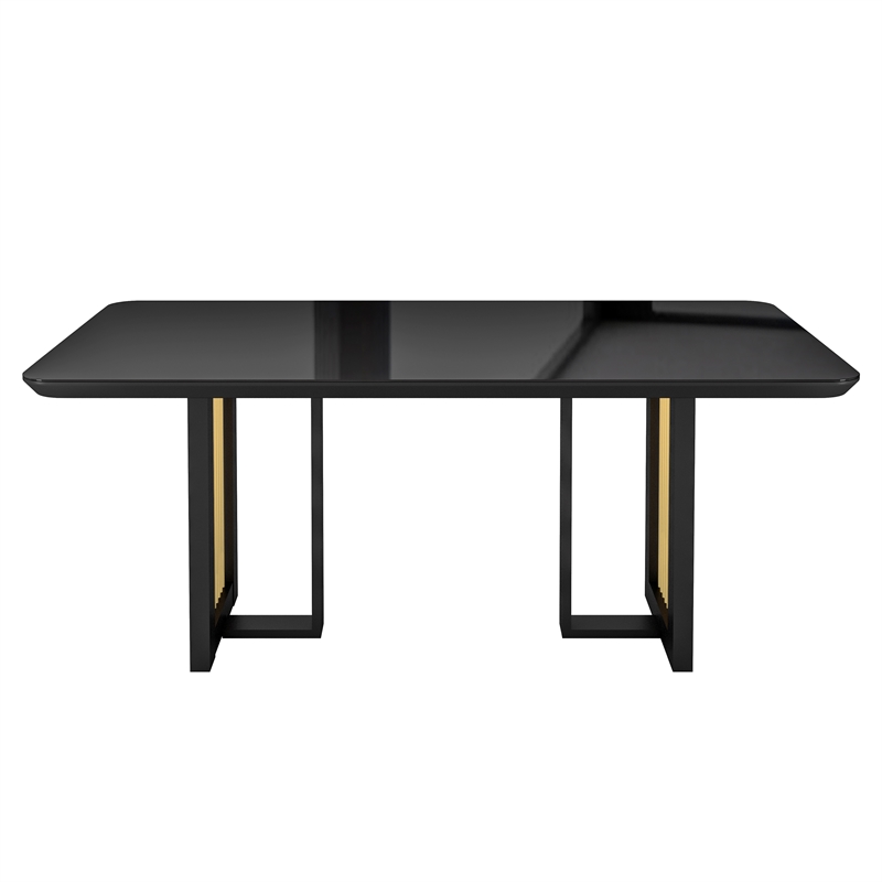 Pemberly Row Modern 6 Seater Dining Table with Gold Accents - Black & Gold