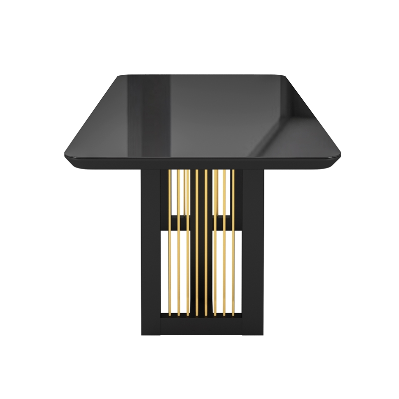 Pemberly Row Modern 6 Seater Dining Table with Gold Accents - Black & Gold