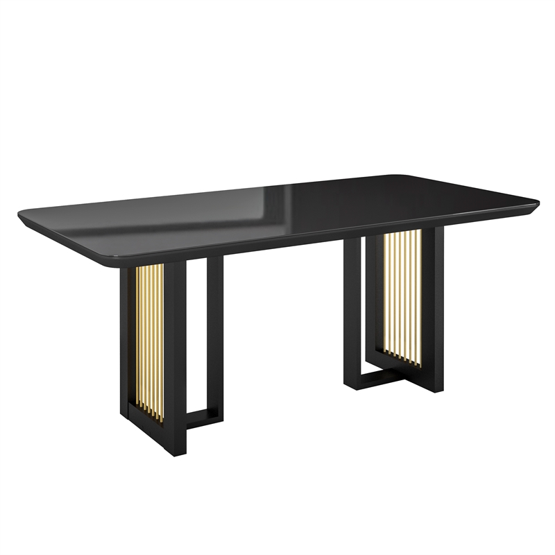 Pemberly Row Modern 6 Seater Dining Table with Gold Accents - Black & Gold
