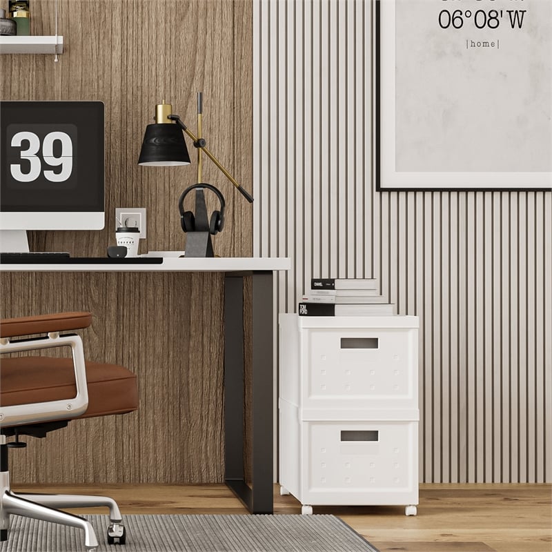 Pemberly Row Set of 2 Stackable Rolling File Boxes with Lids & 10 Hanging Files