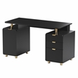 Pemberly Row Executive Desk with 3 Drawers and Cabinet - Black and Gold