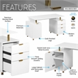Pemberly Row Executive Desk with 3 Drawers and Cabinet - White and Gold