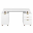 Pemberly Row Executive Desk with 3 Drawers and Cabinet - White and Gold