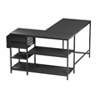 Pemberly Row L-Shaped Desk with Drawers - Shelves and Organizer - Black