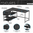 Pemberly Row L-Shaped Desk with Drawers - Shelves and Organizer - Black