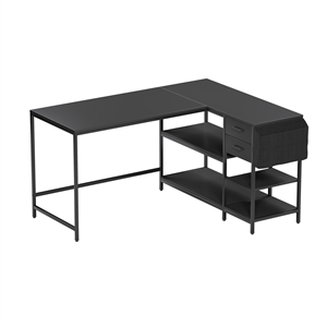 Pemberly Row L-Shaped Desk with Drawers - Shelves and Organizer - Black