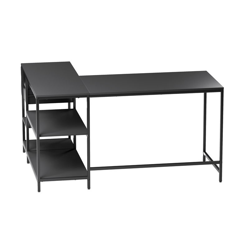 Pemberly Row L-Shaped Desk with Drawers - Shelves and Organizer - Black