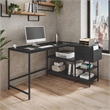 Pemberly Row L-Shaped Desk with Drawers - Shelves and Organizer - Black
