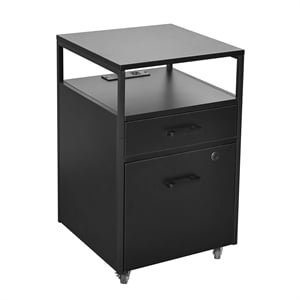 Pemberly Row Black 2-Drawer Rolling Locking File Cabinet w/ USB