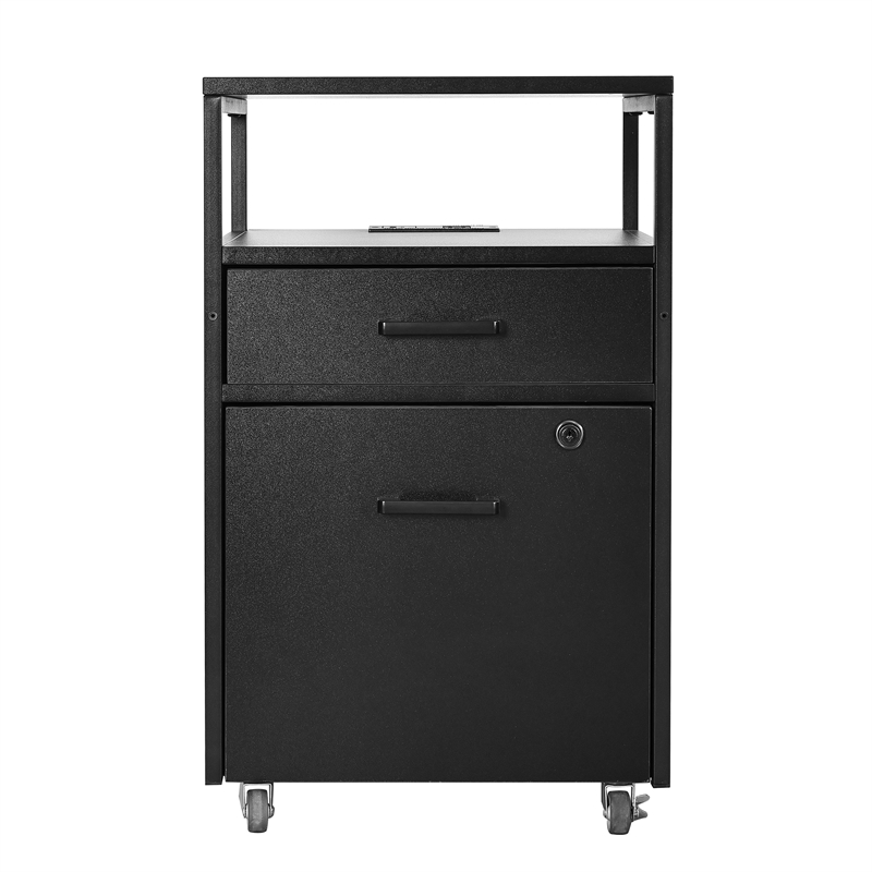 Pemberly Row Black 2-Drawer Rolling Locking File Cabinet w/ USB