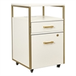 Pemberly Row White & Gold Rolling Locking File Cabinet w/ USB