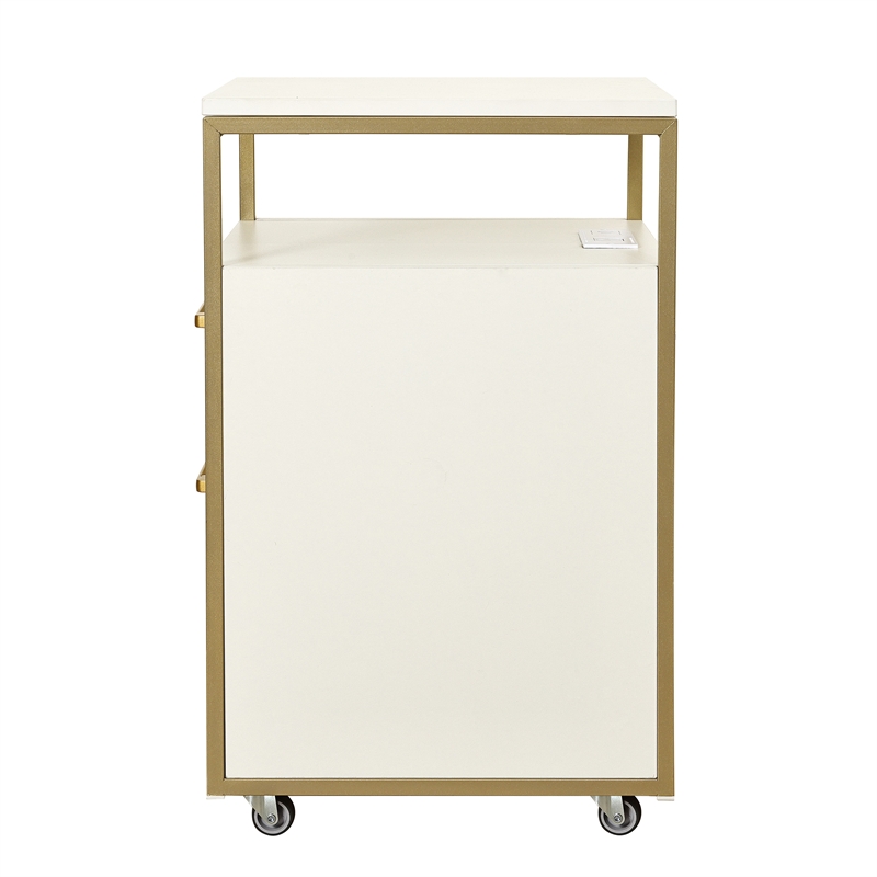 Pemberly Row White & Gold Rolling Locking File Cabinet w/ USB