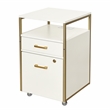 Pemberly Row White & Gold Rolling Locking File Cabinet w/ USB