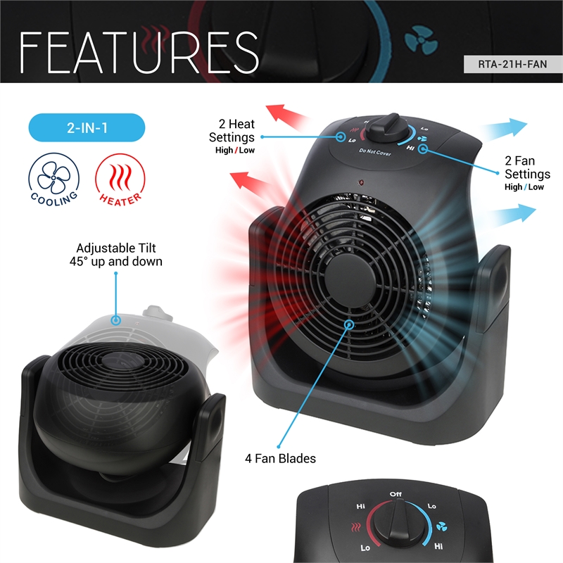 Pemberly Row Contemporary 2-in-1 Portable 1500W Space Heater and Fan