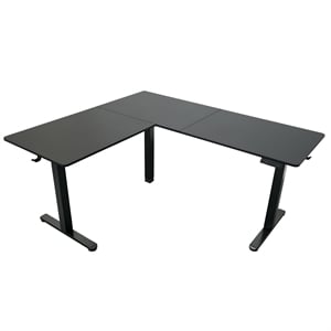 Pemberly Row Contemporary 63&quot W L-Shaped Electric Standing Desk - Black