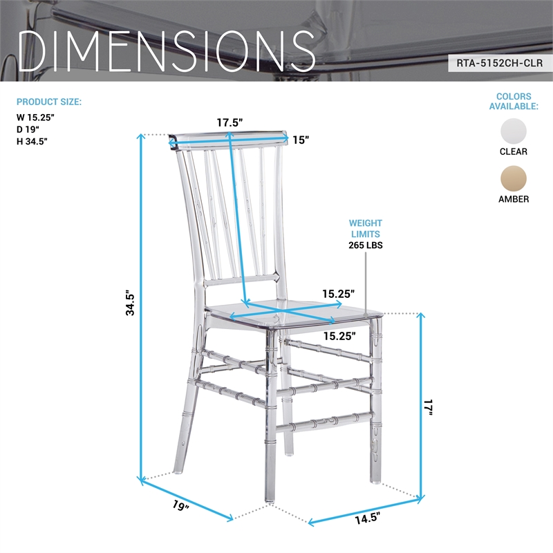 Pemberly Row Stackable Chiavari Style Clear Acrylic Event Chairs - Set of 2