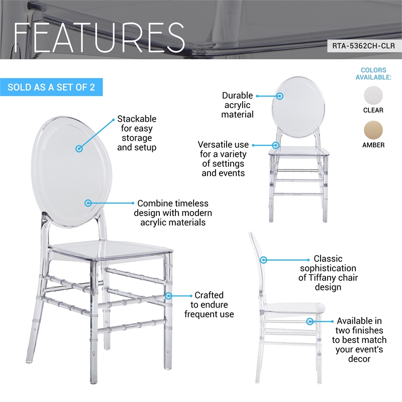 Pemberly Row Stackable Ghost Style Clear Acrylic Event Chairs - Set of 2